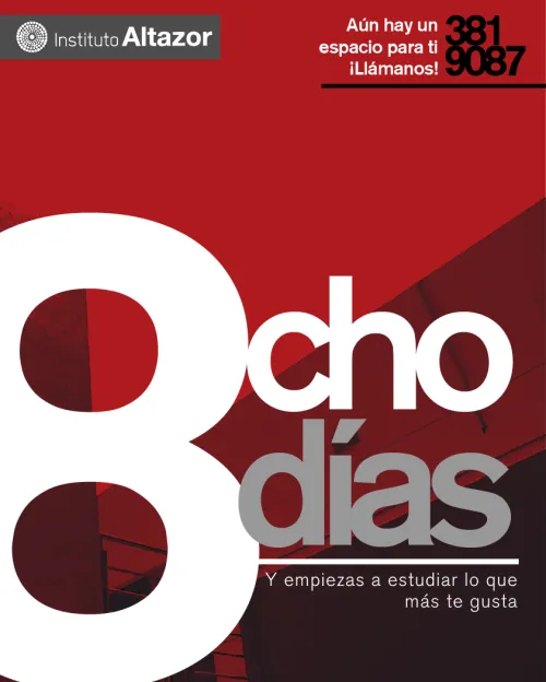 Cartel de Instituto Altazor con un 8 gigante que dice “8cho días” en rojo y blanco